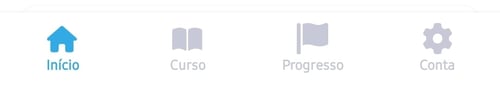 #pracegover imagem do menu inferior do New Wizme (aplicativo) contendo os botões início, curso, progresso e conta.